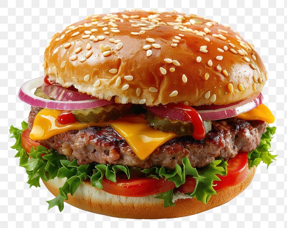 PNG Meat and cheeseburger food white background hamburger