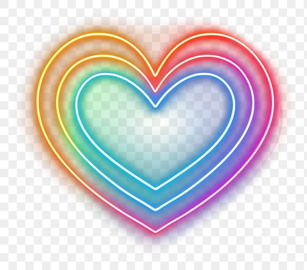 PNG Heart with rainbow neon light disk.
