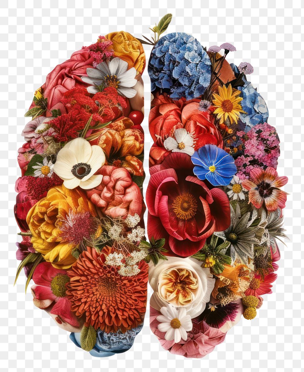 PNG Half illustration brain flower pattern plant.
