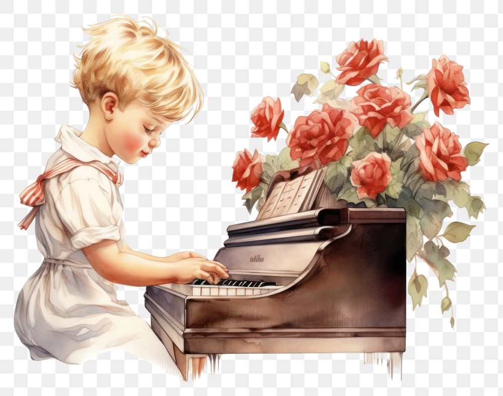 PNG  Piano kid playing piano recreation.