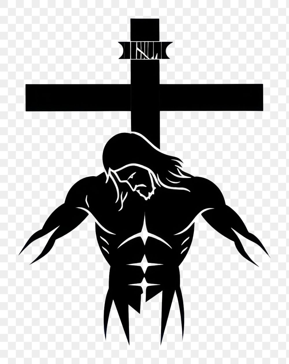 PNG Black minimalist jesus christ on the cross logo design silhouette drawing symbol.