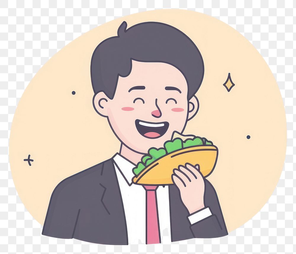 PNG Businessman eating taco flat illustration person human face.