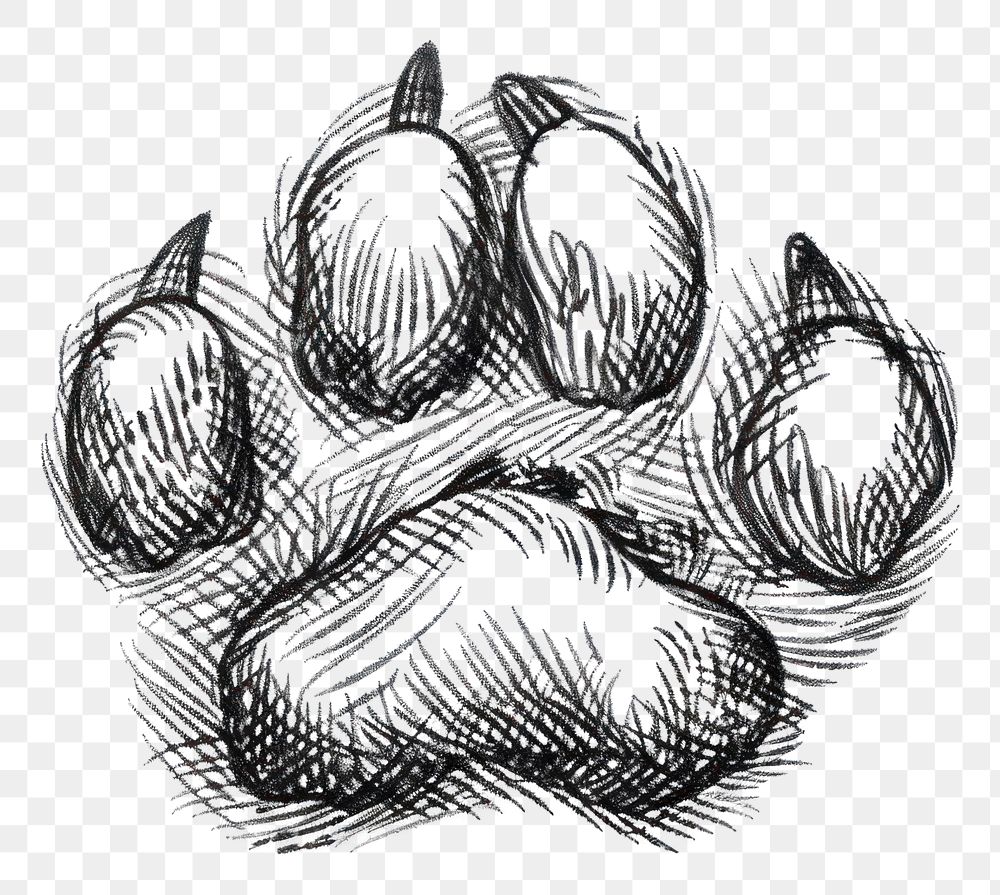 PNG Paw print illustrated drawing sketch.