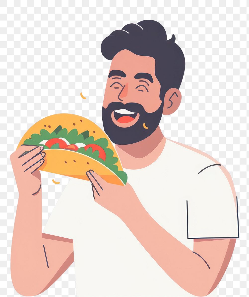 PNG Man eating taco flat illustration person adult human.