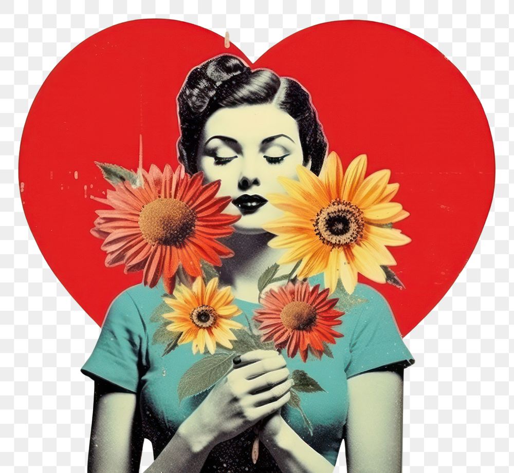 PNG Retro collage of heart with flower photography asteraceae clothing.