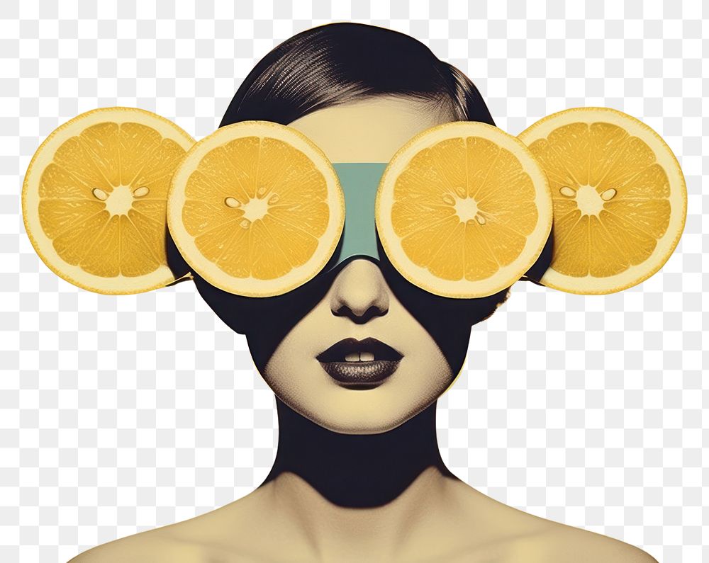 PNG Retro collage of lemon photography grapefruit portrait.