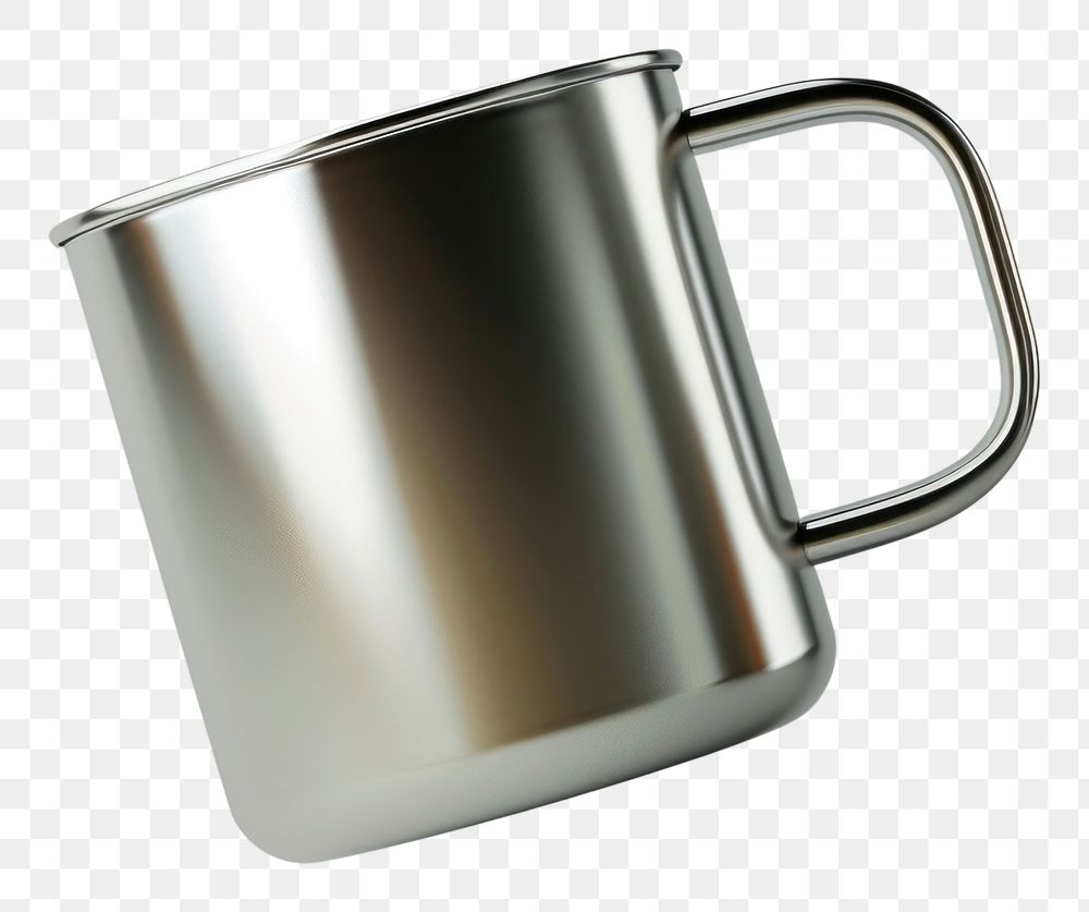 PNG Stainless steel mug mockup beverage coffee glass.