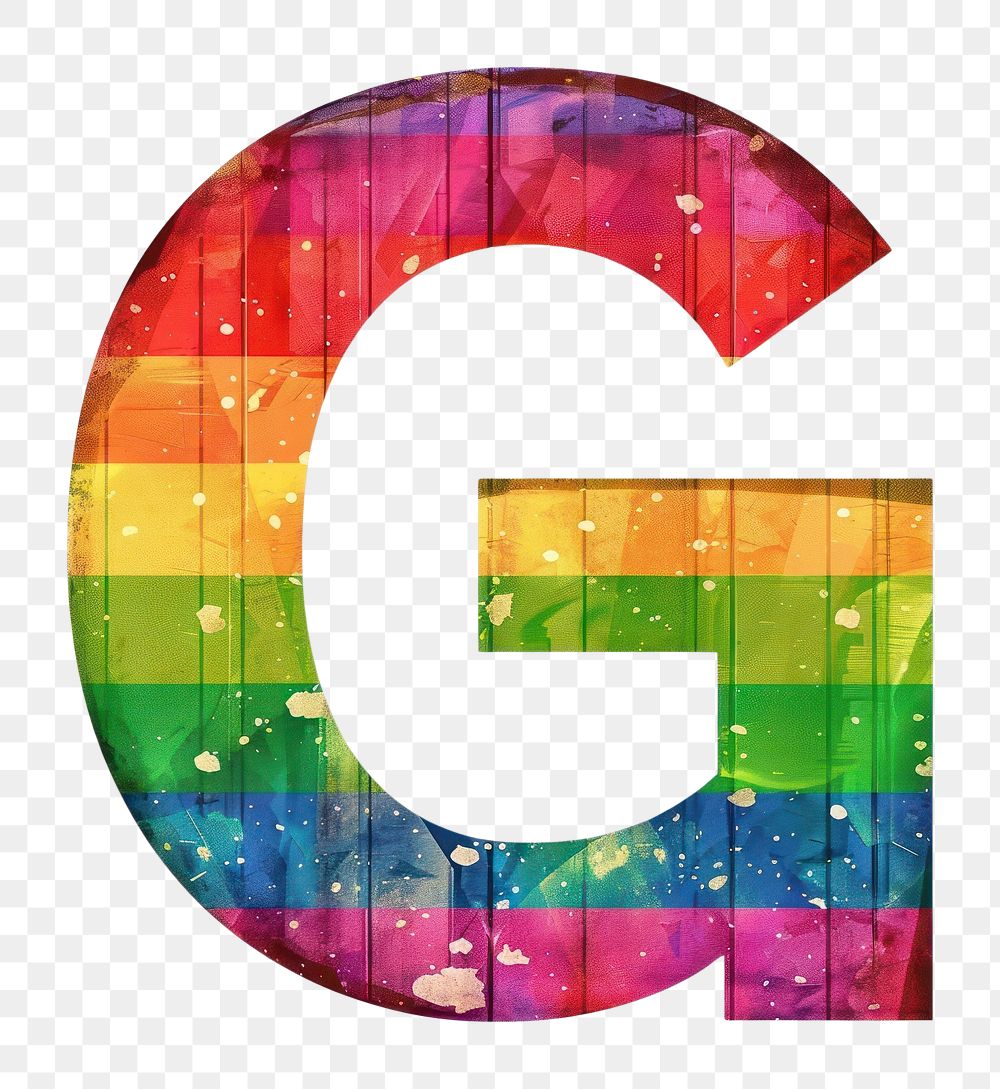Rainbow with alphabet G symbol number text.