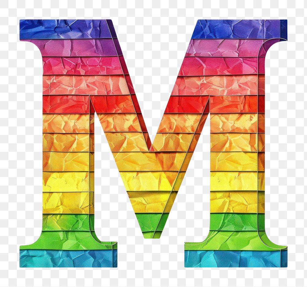 Rainbow with alphabet M number symbol text.