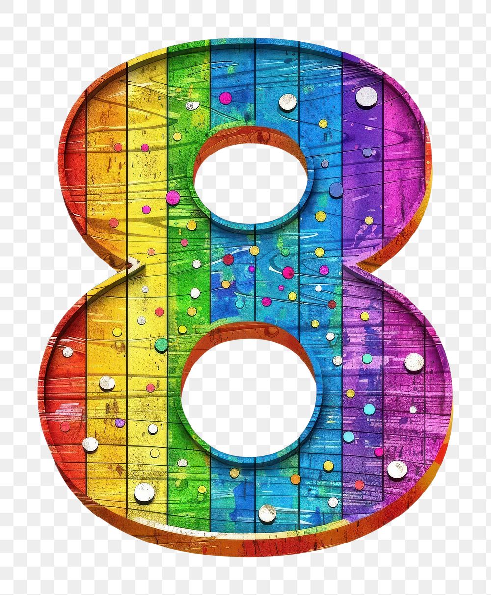 Rainbow with number 8 symbol text disk.