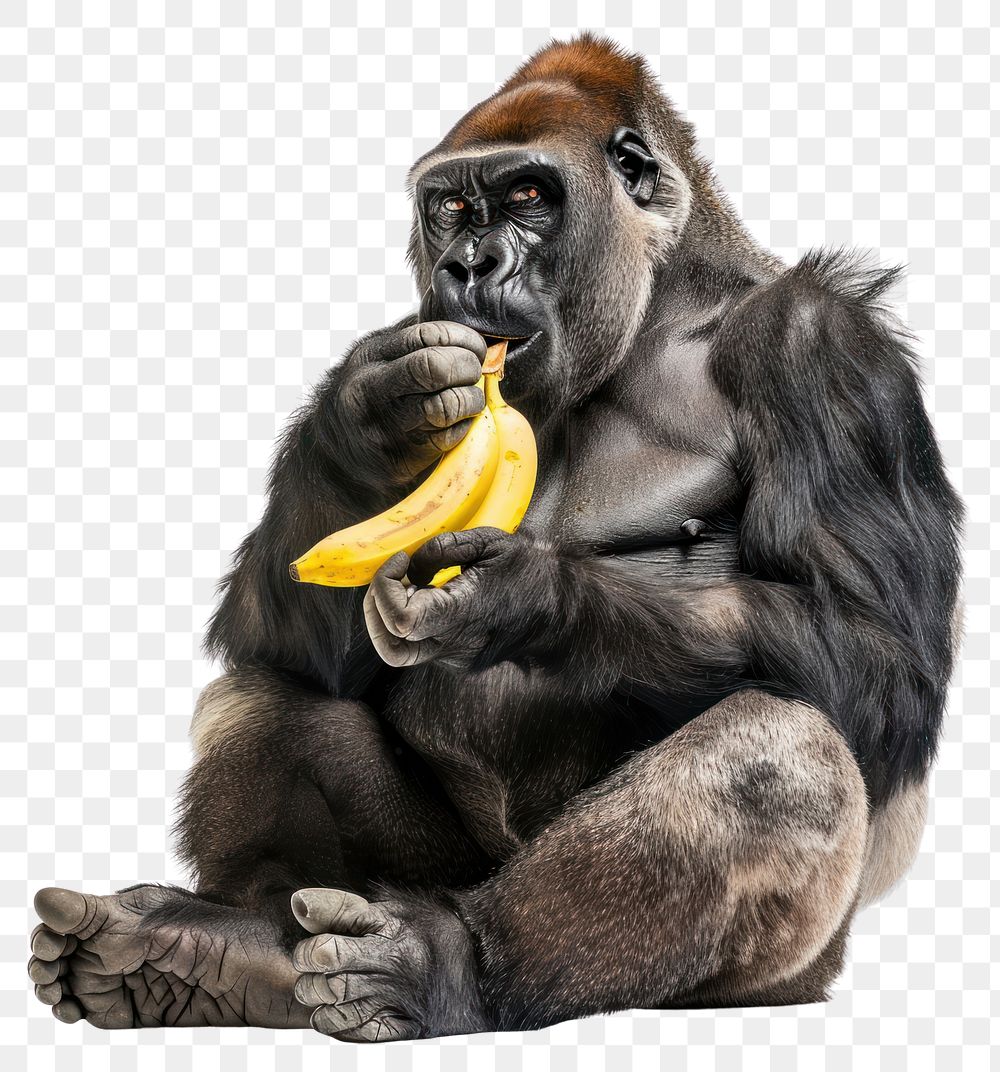 PNG Eatting banana gorilla wildlife clothing produce