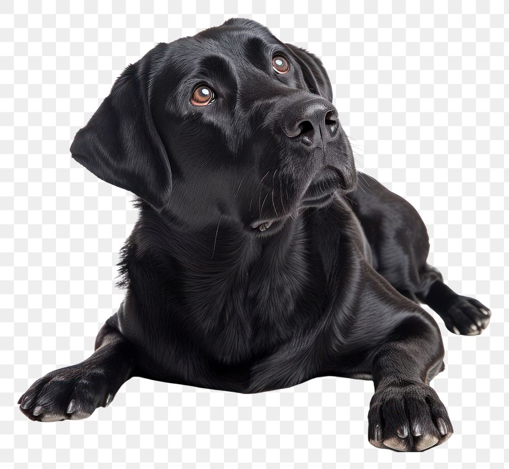 PNG Black Labrador sits and listens with his head tilted straight animal mammal puppy