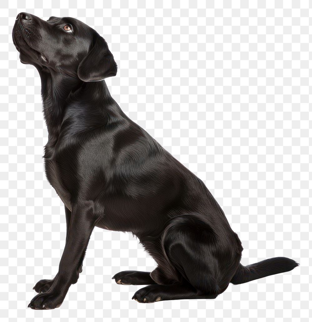 PNG Black Labrador sits and listens with his head tilted straight animal mammal pet.