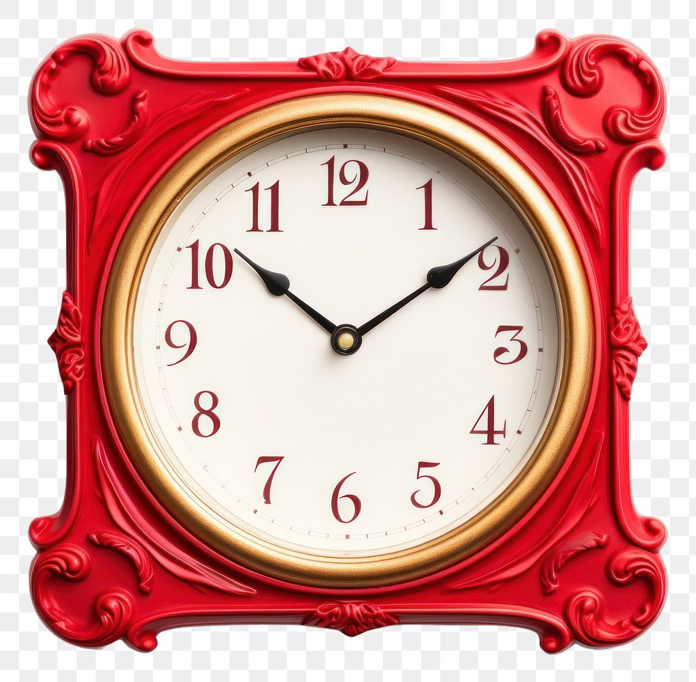 PNG Clock with red frame clock white background celebration.