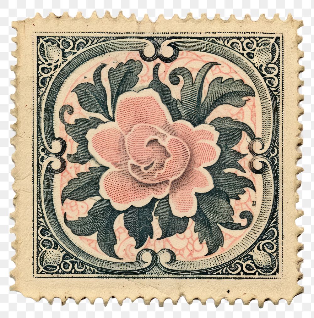 PNG  Vintage postage stamp art architecture needlework.