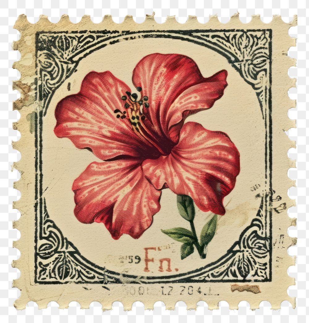 PNG  Vintage postage stamp paper flower plant art