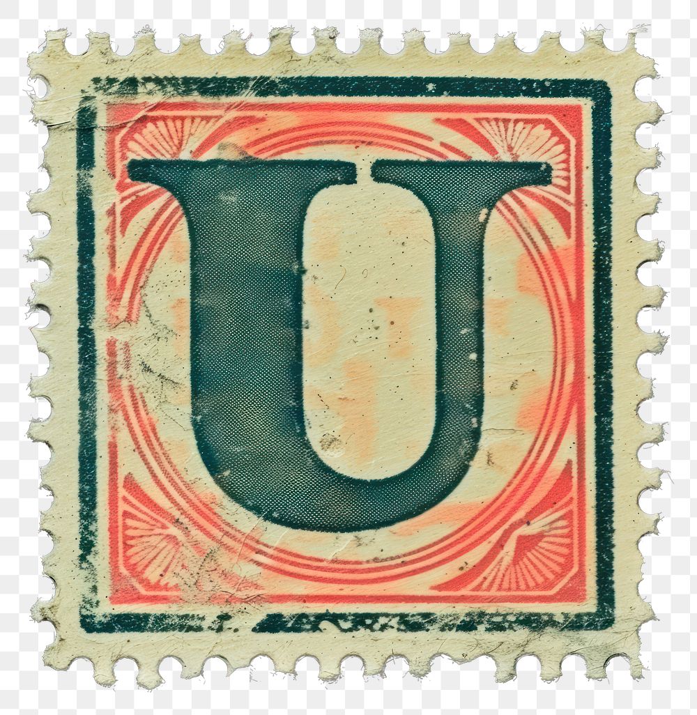 PNG  Stamp with alphabet U font text currency.