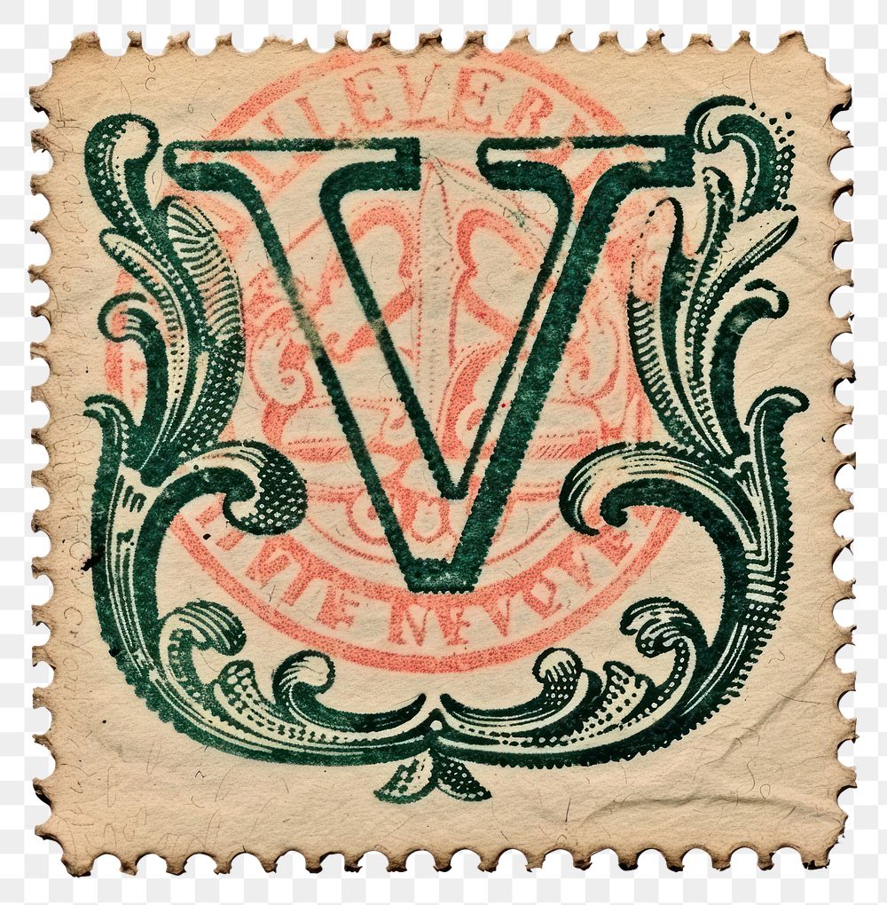 PNG  Stamp with alphabet V pattern paper font.