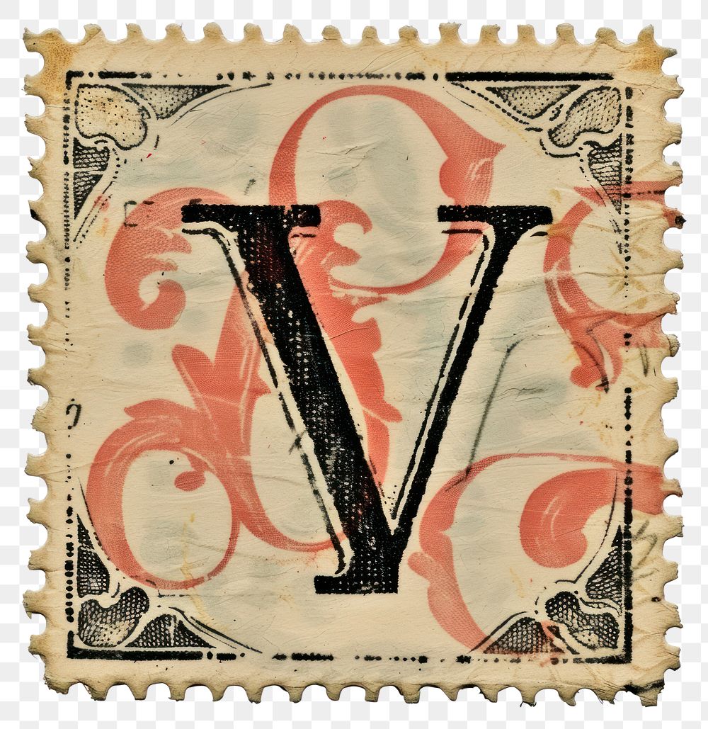 PNG  Stamp with alphabet V paper font text.