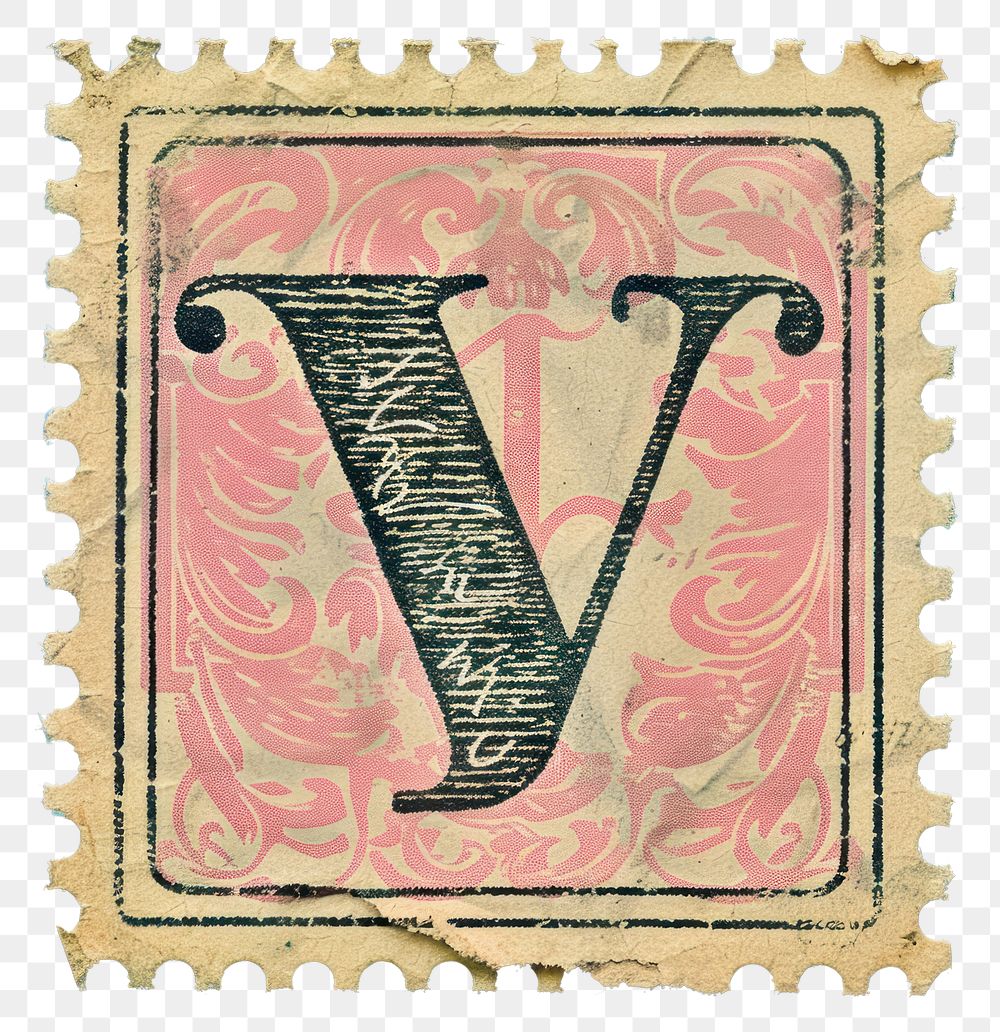 PNG  Stamp with alphabet V font art creativity.