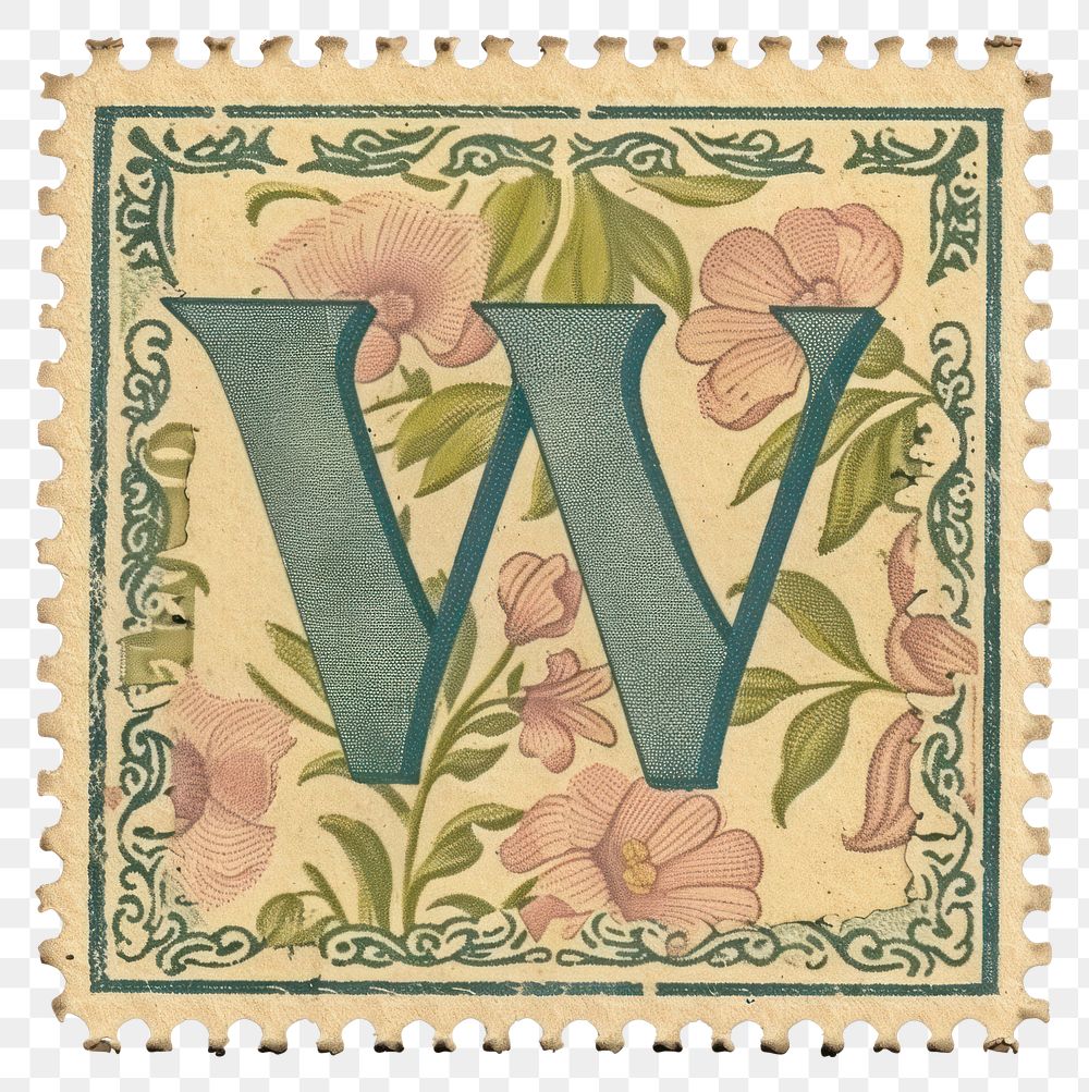 PNG  Stamp with alphabet W paper art needlework.