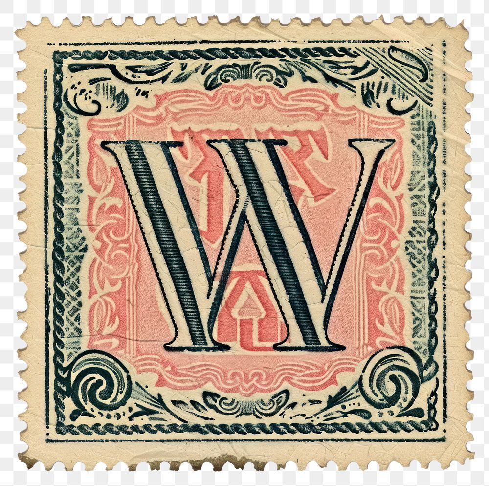 PNG  Stamp with alphabet W backgrounds paper font.