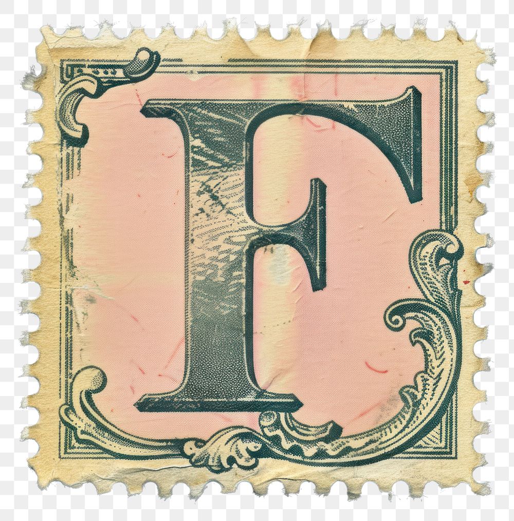 PNG  Stamp with alphabet F number font text.