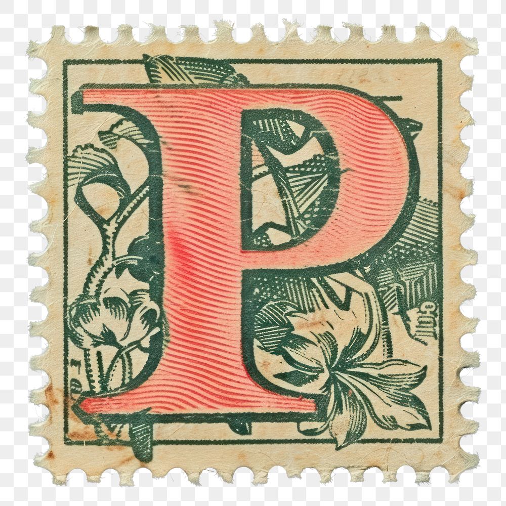 PNG  Stamp with alphabet P font text art.