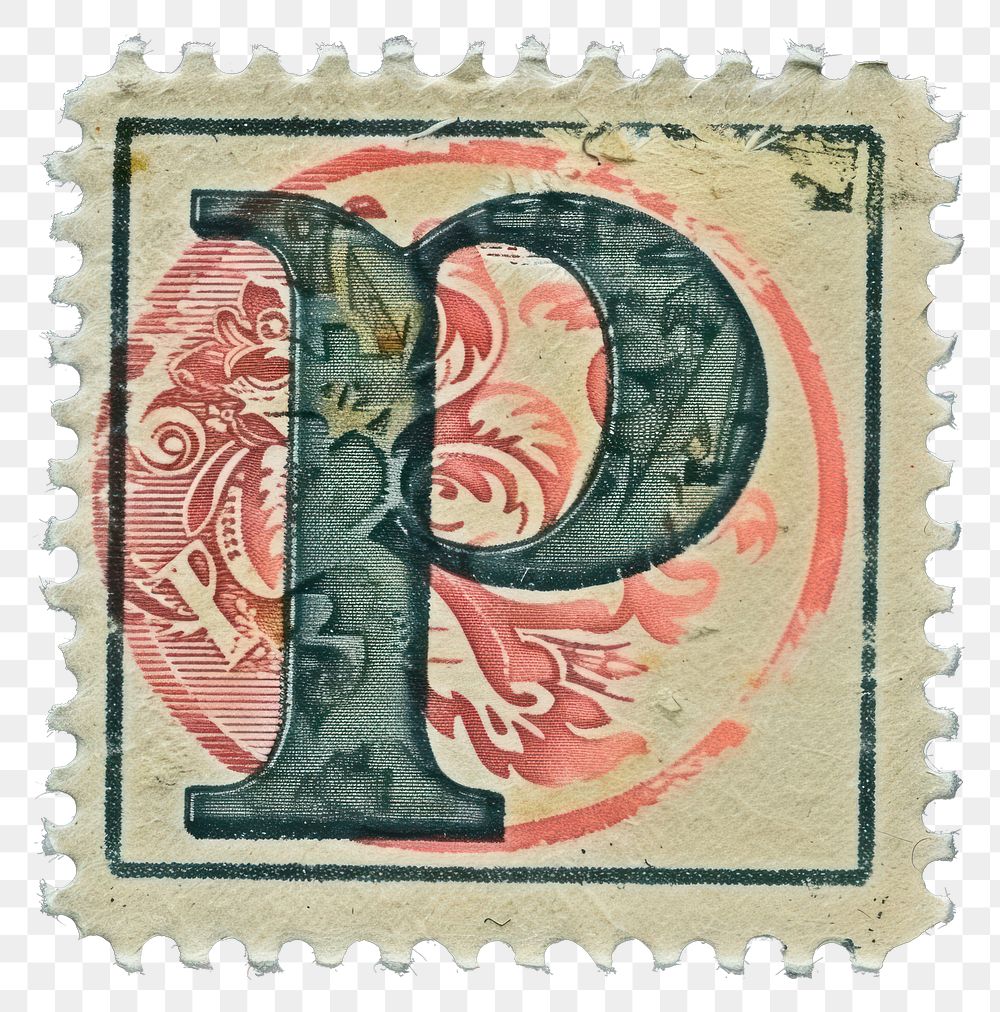 PNG  Stamp with alphabet P font art needlework.