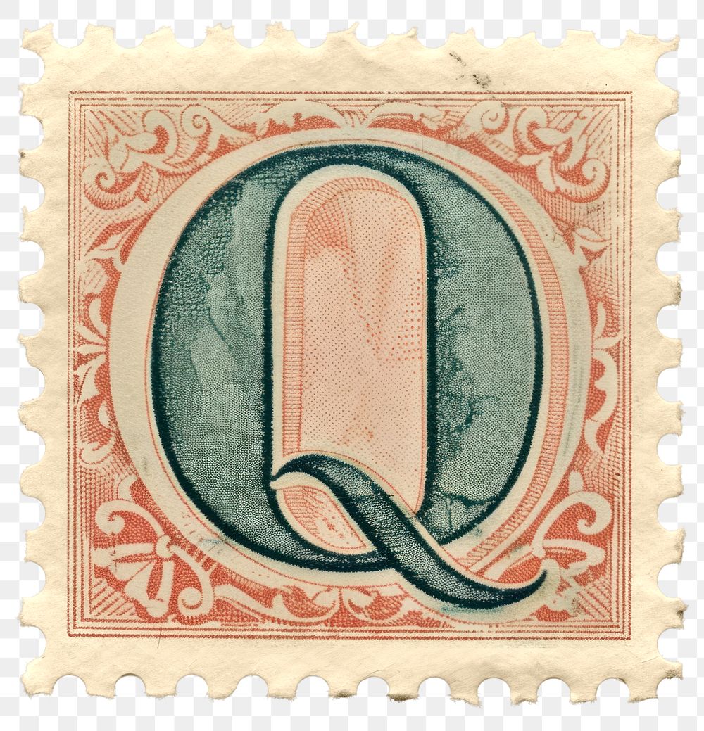 PNG  Stamp with alphabet Q font art currency.