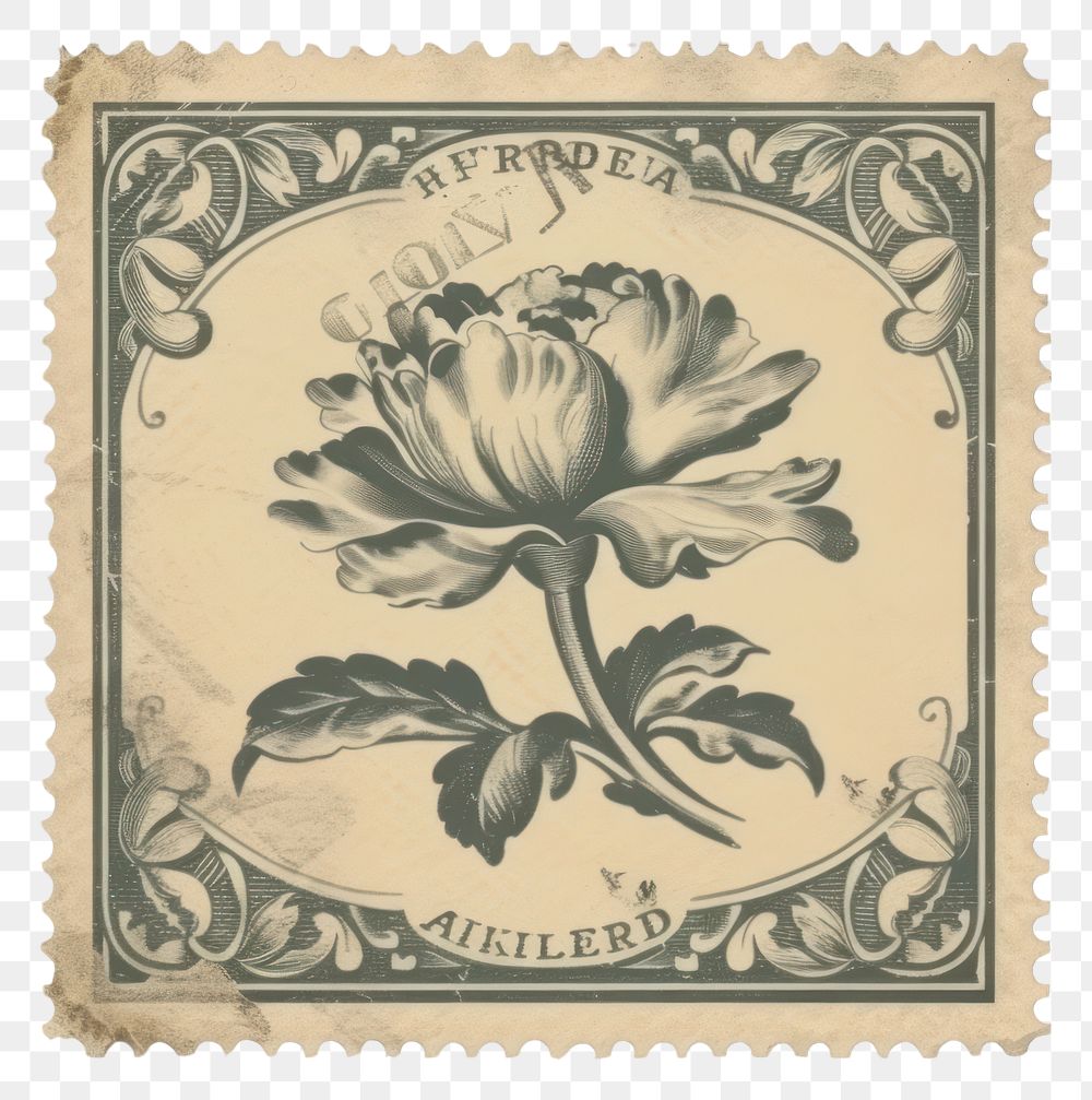 PNG  Vintage postage stamp paper art needlework.