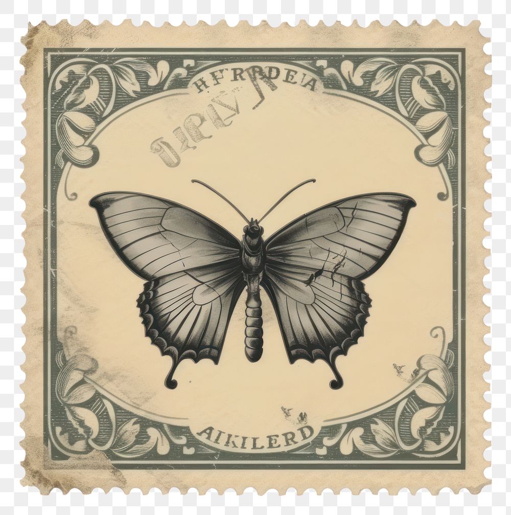 PNG  Vintage postage stamp butterfly animal paper