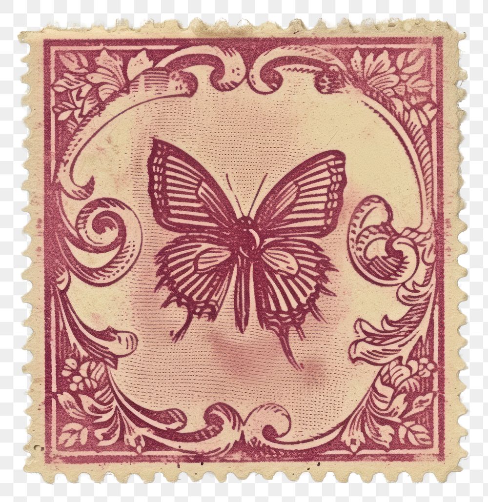 PNG  Vintage postage stamp butterfly pattern paper.