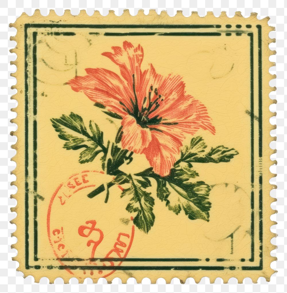 PNG  Vintage postage stamp flower paper plant.