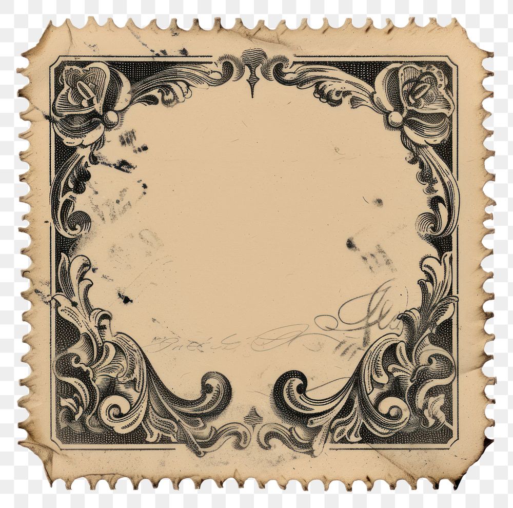 PNG  Vintage postage stamp art paper calligraphy