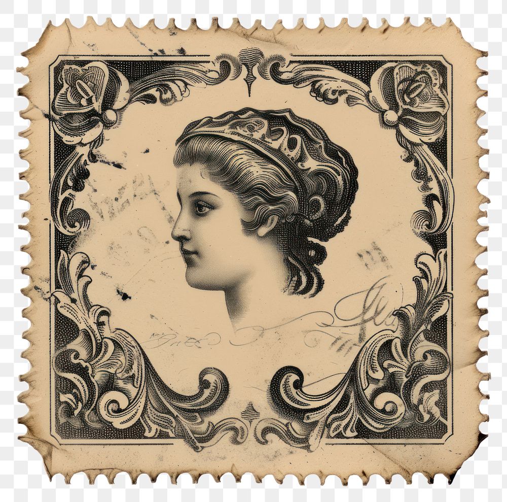 PNG  Vintage postage stamp art woman representation