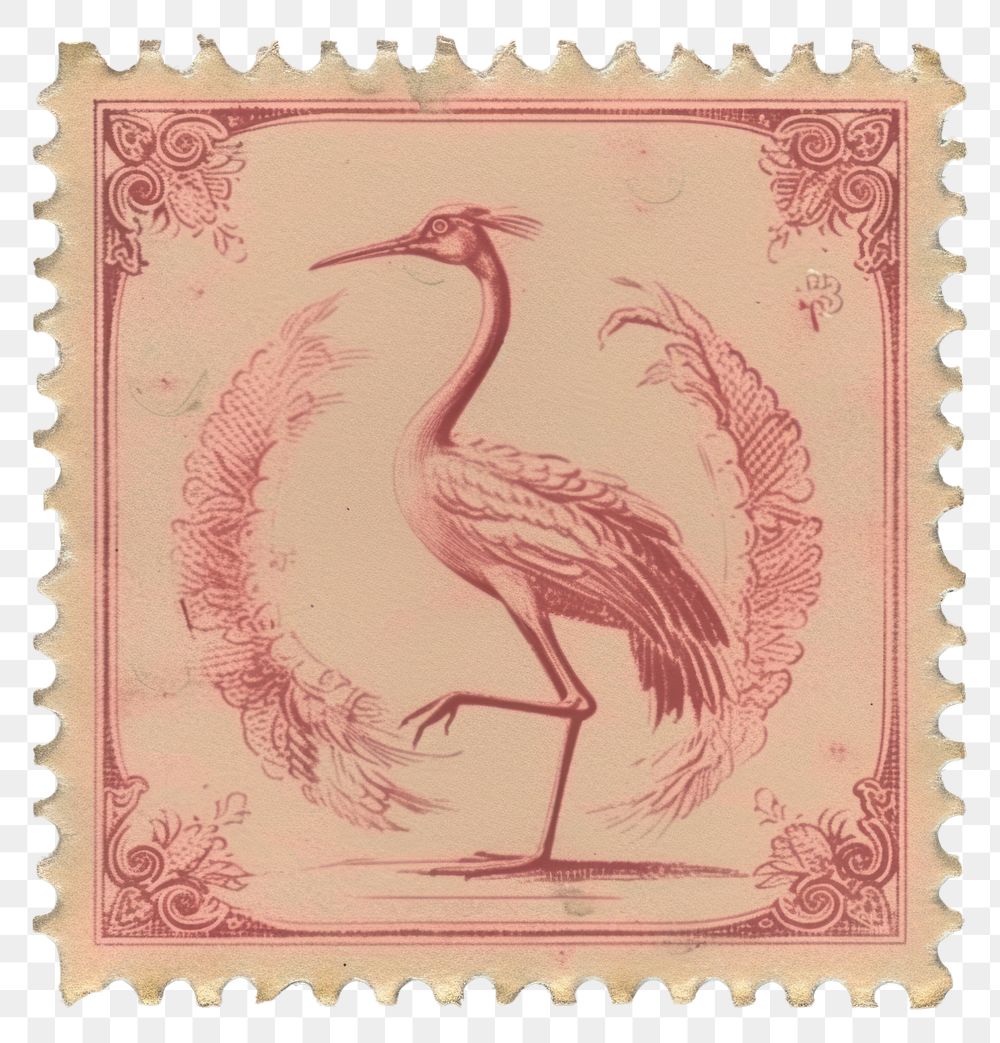 PNG  Vintage postage stamp art animal bird.