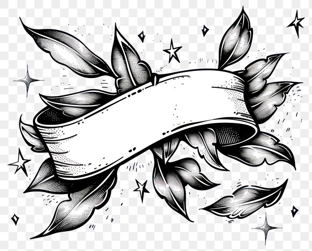 PNG  Ribbon with leafs pattern drawing sketch.