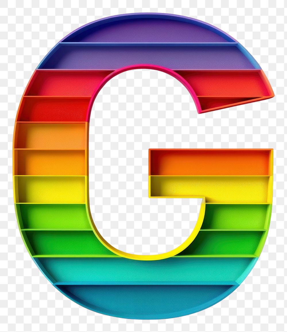 PNG Rainbow with alphabet G number font text.