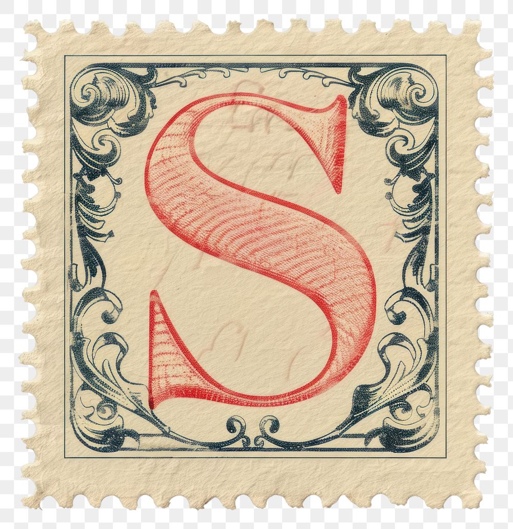 PNG  Stamp with alphabet S font text art.