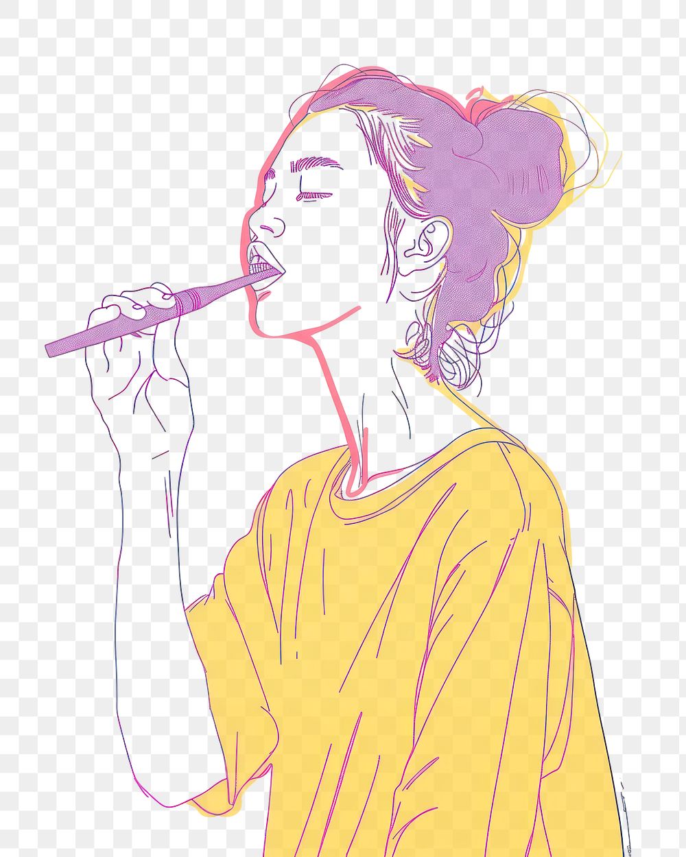 PNG  Person brushing teeth sketch drawing adult.