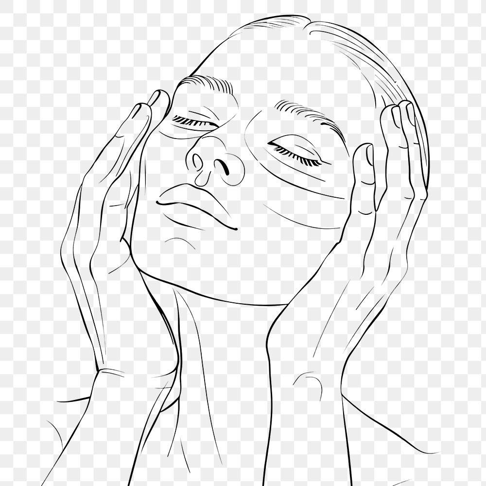PNG  Person touching face sketch drawing hand