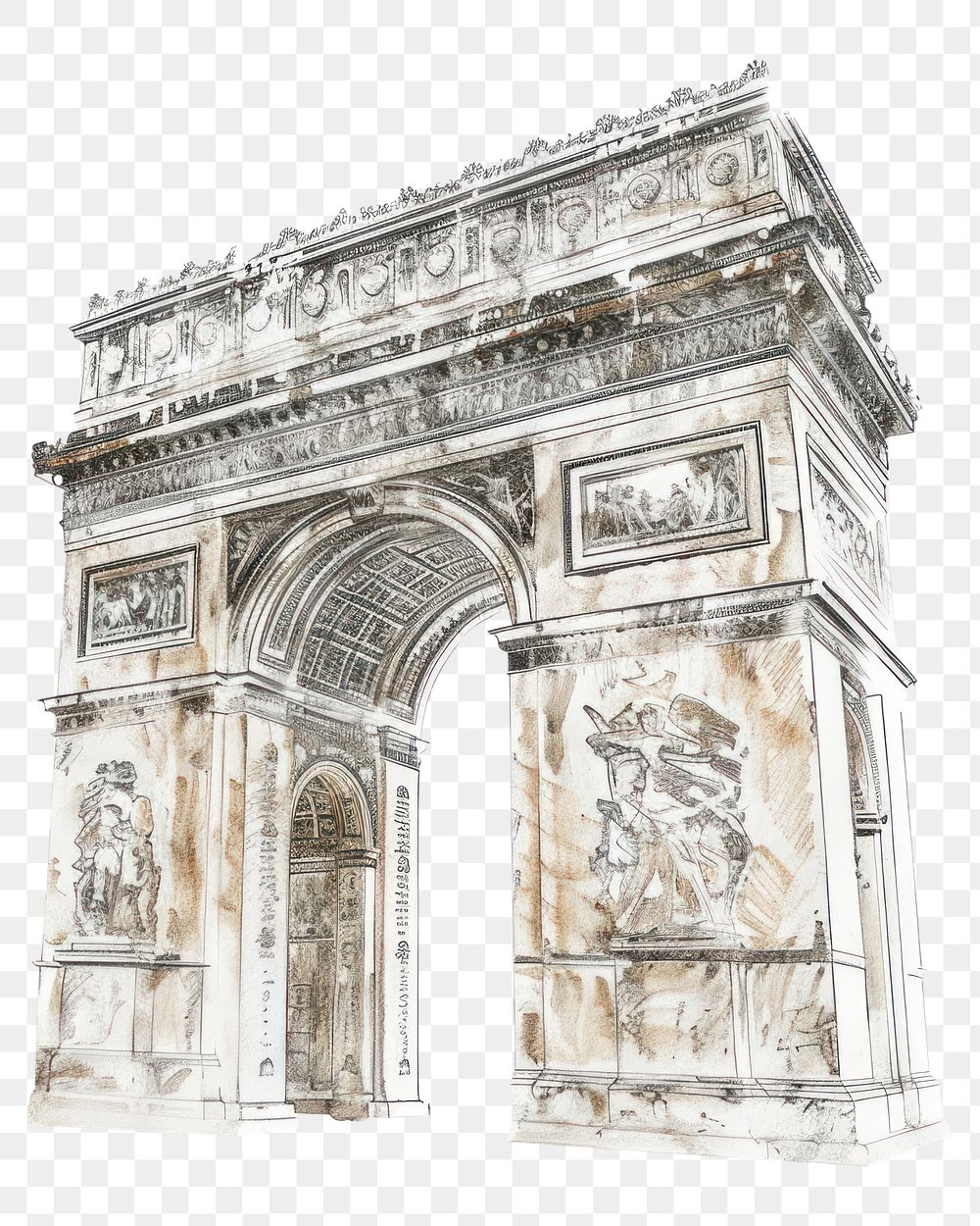 PNG Realistic vintage drawing of arch architecture landmark sketch.