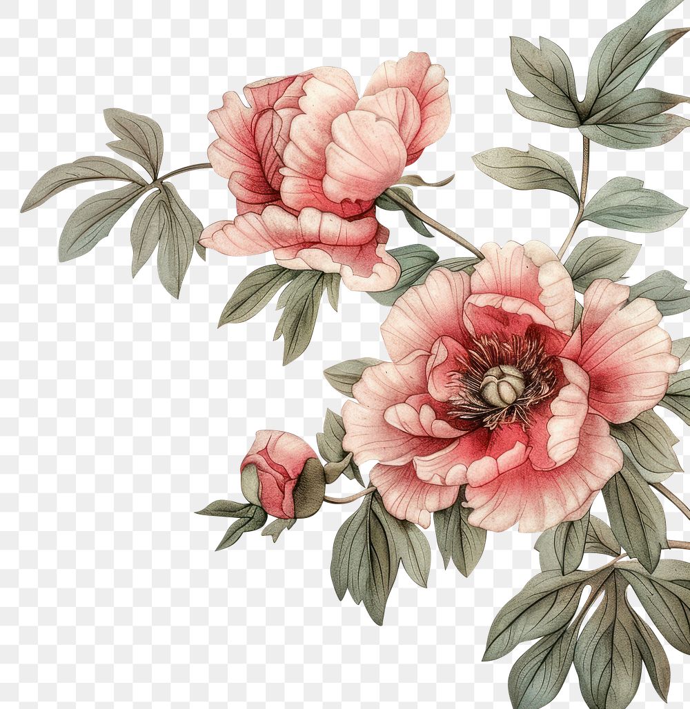PNG Realistic vintage drawing of peony backgrounds pattern flower