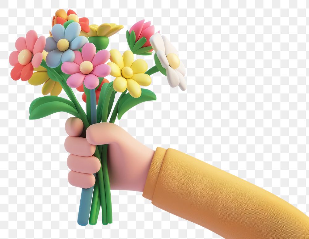 PNG Hand holding flowers bouquet plant art inflorescence