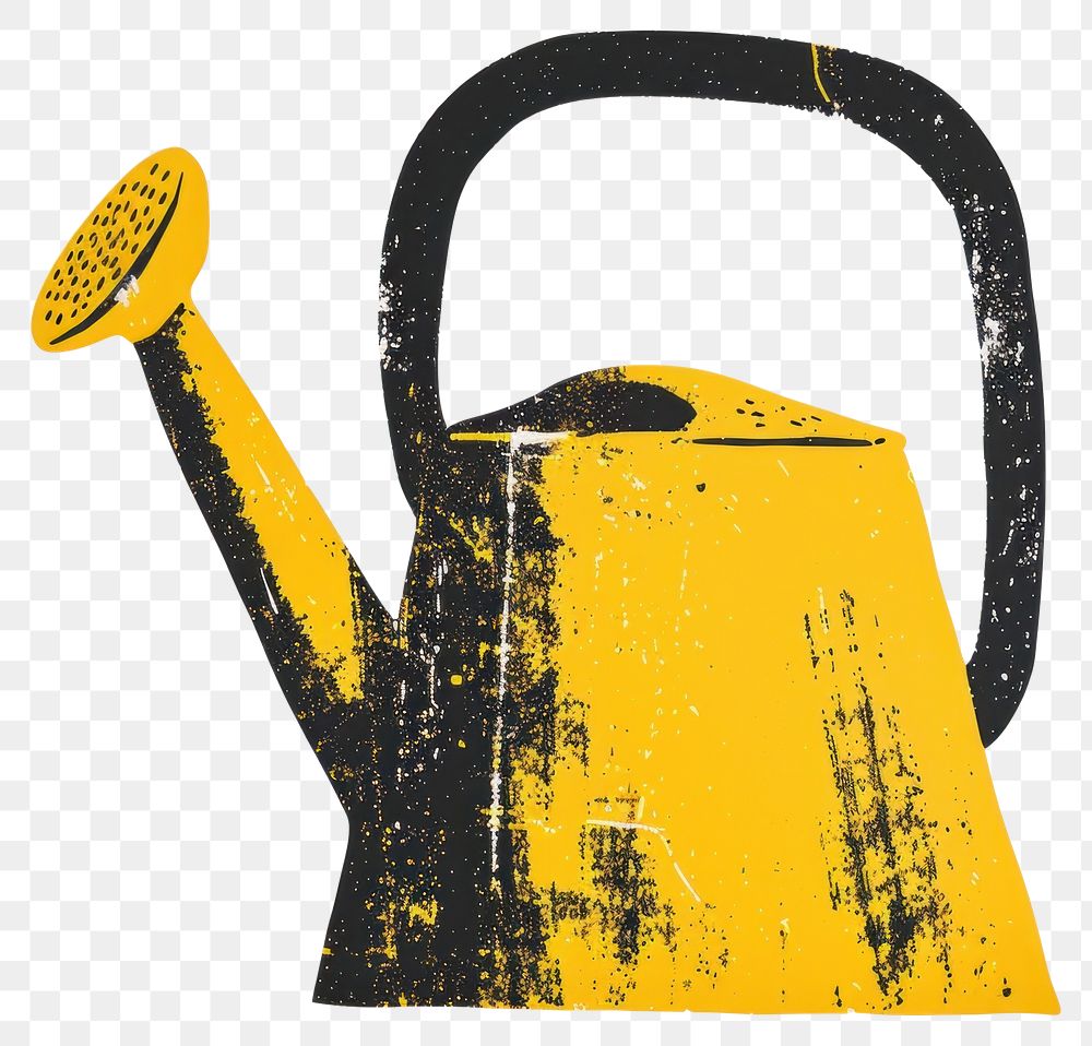 PNG Silkscreen of a Watering can yellow painting drawing.