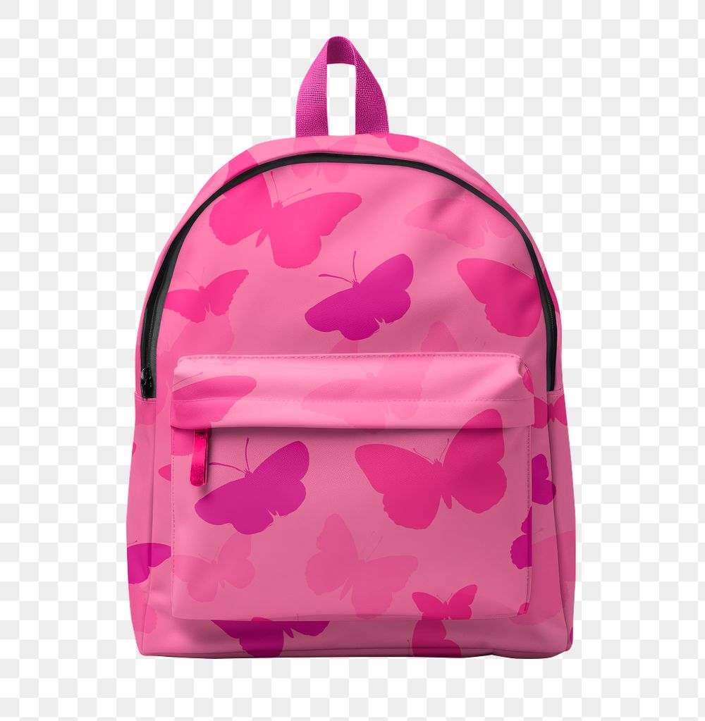 PNG Pink butterfly patterned backpack, transparent background