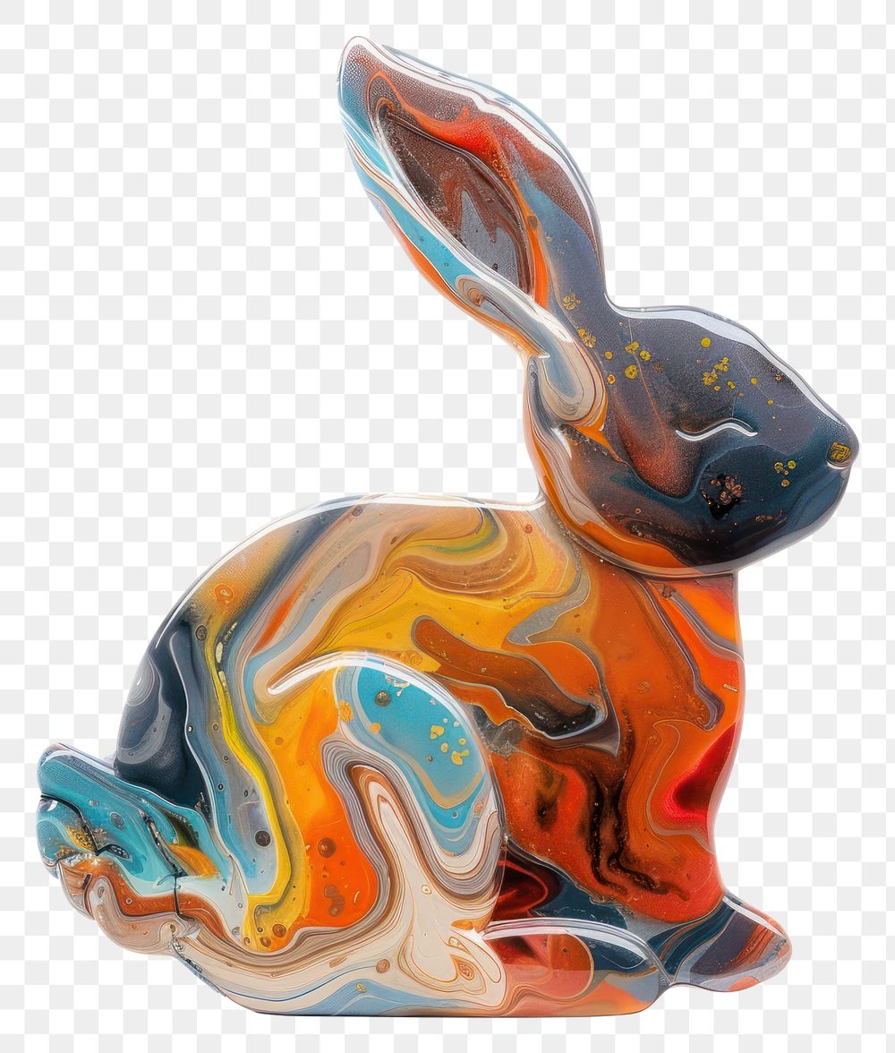 Rabbit shape Acrylic Pour Painting animal mammal art.