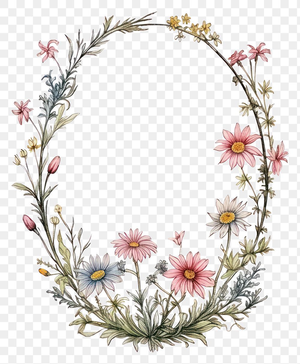 PNG Vintage frame wildflower embroidery pattern plant.