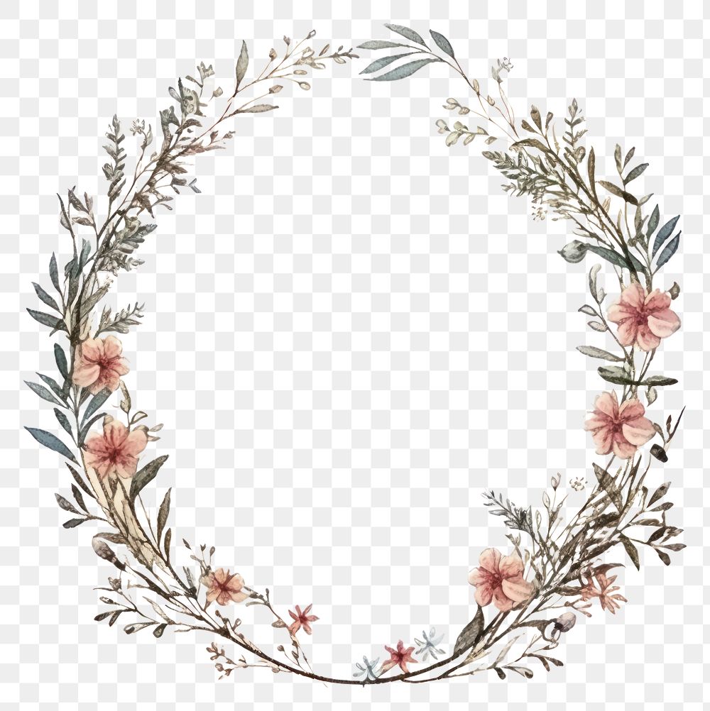 PNG Vintage frame wildflower pattern plant white background.